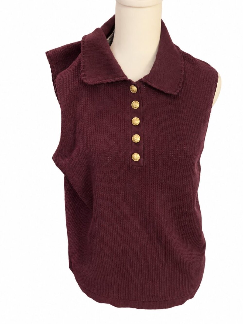 NWT BCBGMAXAZRIA Sleeveless Collared Knit Polo Top Large Burgundy